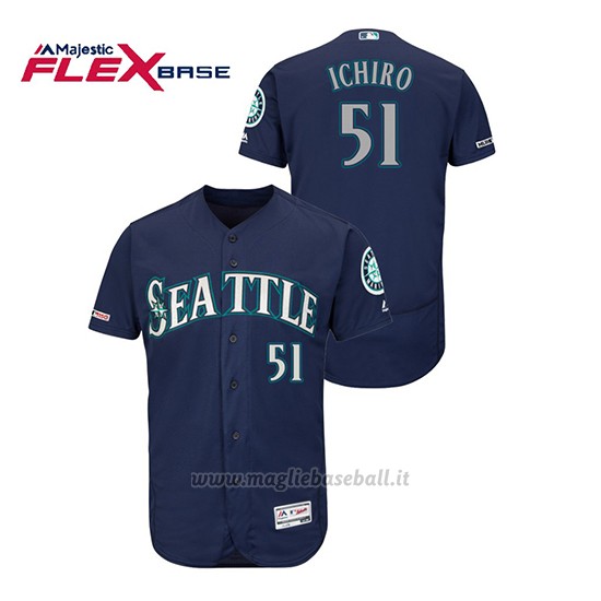 Maglia Baseball Uomo Seattle Mariners Ichiro Suzuki 150th Aniversario Patch Autentico Flex Base Blu